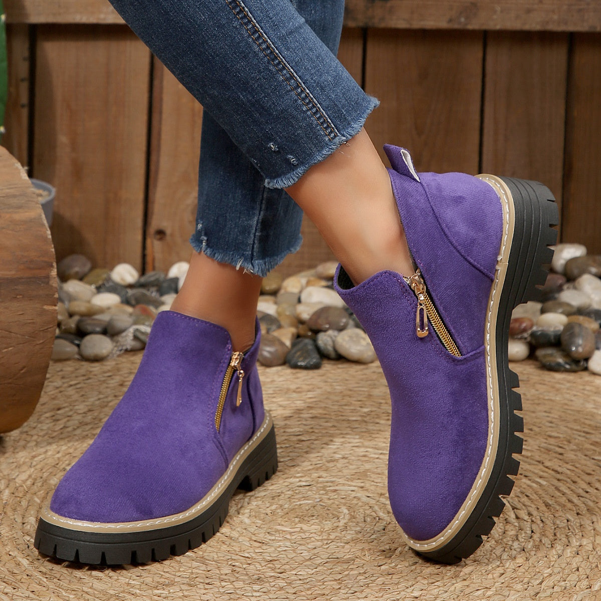 Bottines Suédées Zip Latéral Confort Femme