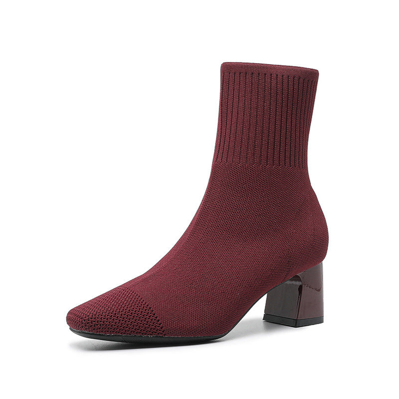 Bottines Chaussettes Talon Carré Élégantes Femme