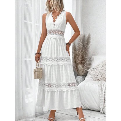 Robe Longue Dentelle Élégante Col V