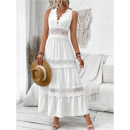 Robe Longue Dentelle Élégante Col V