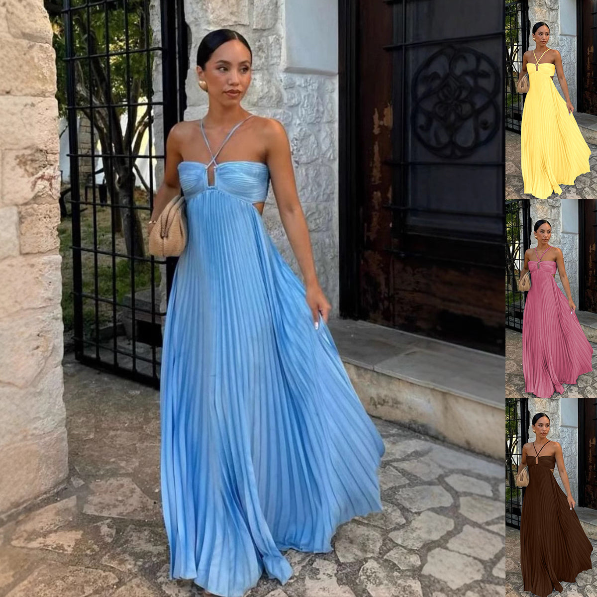 Robe Longue Plissée Élégante Femme
