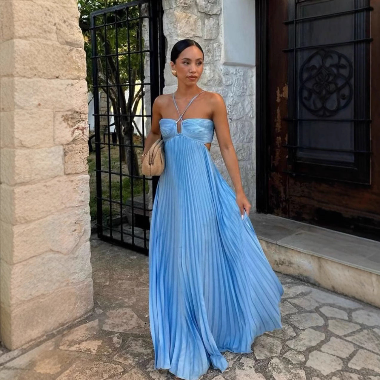 Robe Longue Plissée Élégante Femme