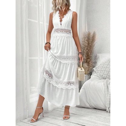 Robe Longue Dentelle Élégante Col V