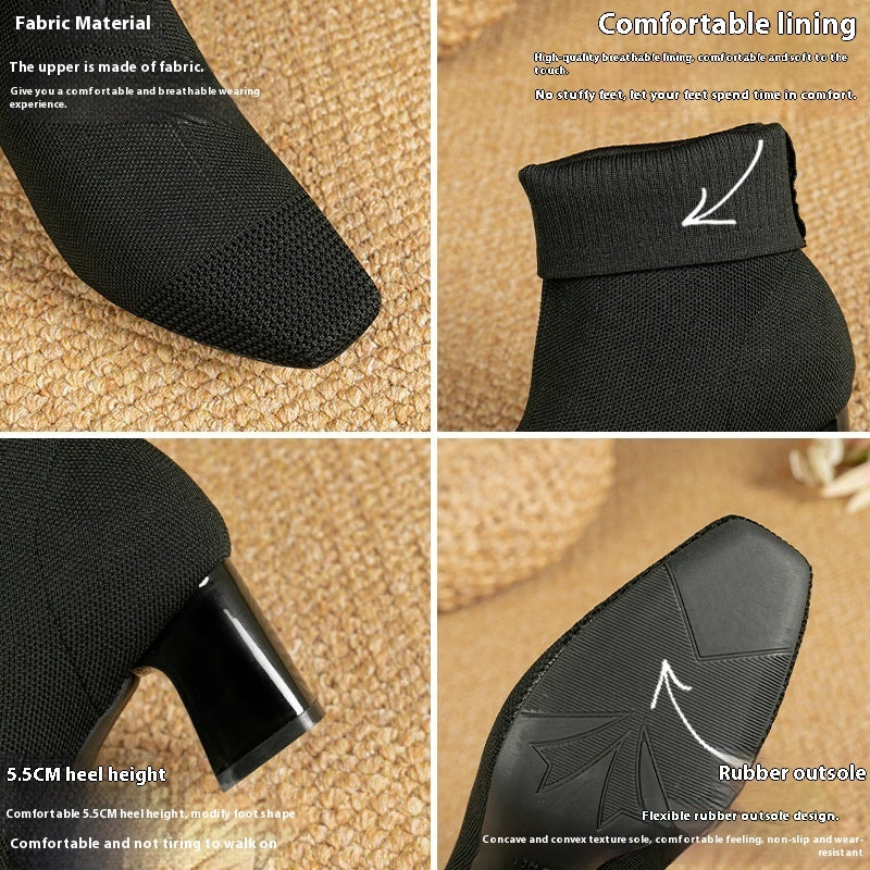Bottines Chaussettes Talon Carré Élégantes Femme