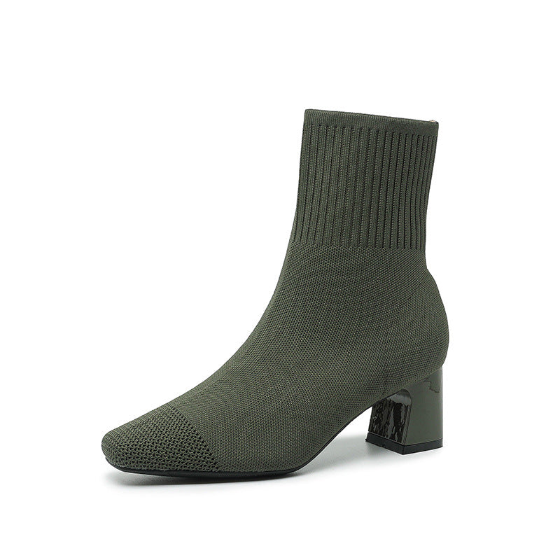 Bottines Chaussettes Talon Carré Élégantes Femme