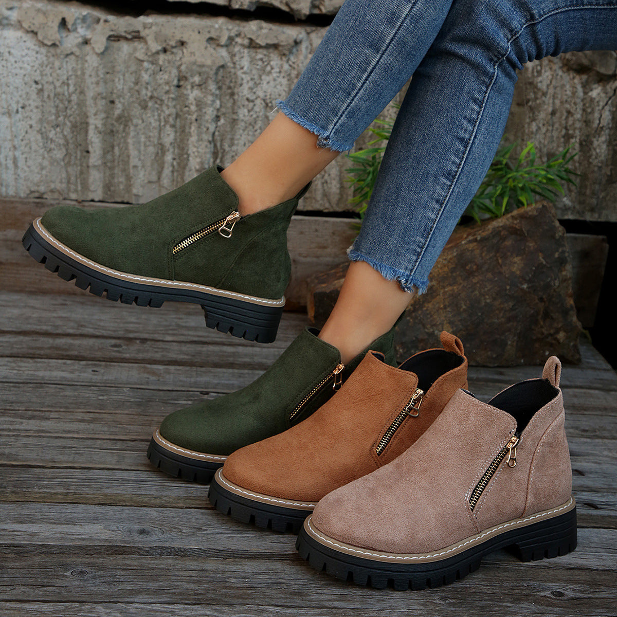 Bottines Suédées Zip Latéral Confort Femme