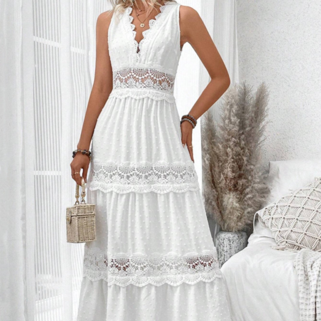 Robe Longue Dentelle Élégante Col V