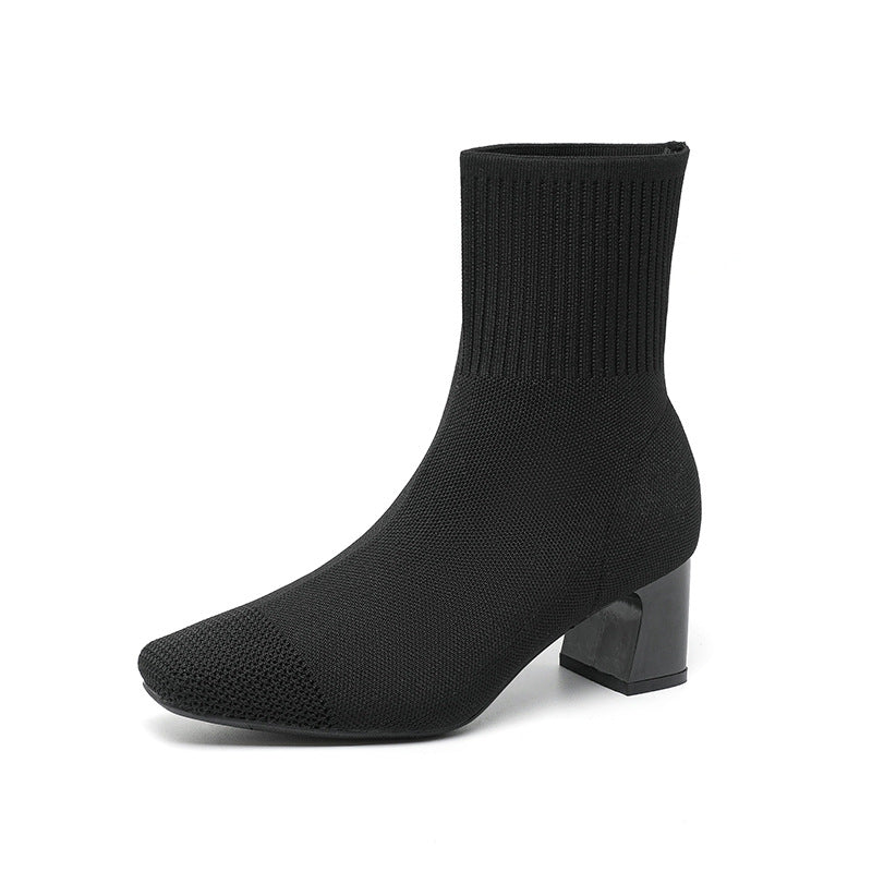 Bottines Chaussettes Talon Carré Élégantes Femme