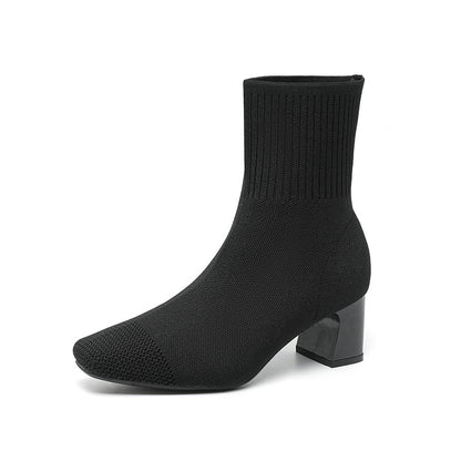 Bottines Chaussettes Talon Carré Élégantes Femme