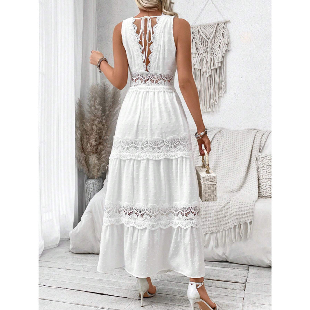 Robe Longue Dentelle Élégante Col V