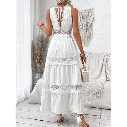 Robe Longue Dentelle Élégante Col V