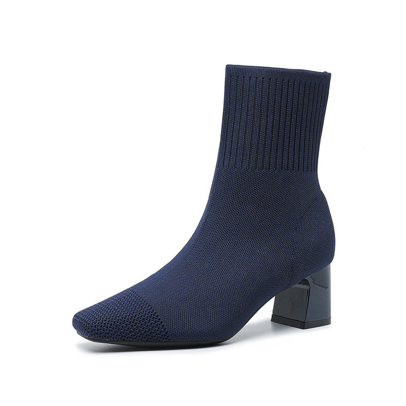 Bottines Chaussettes Talon Carré Élégantes Femme