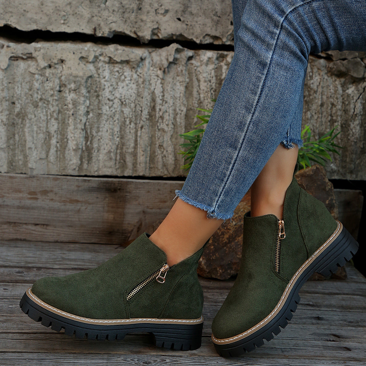 Bottines Suédées Zip Latéral Confort Femme