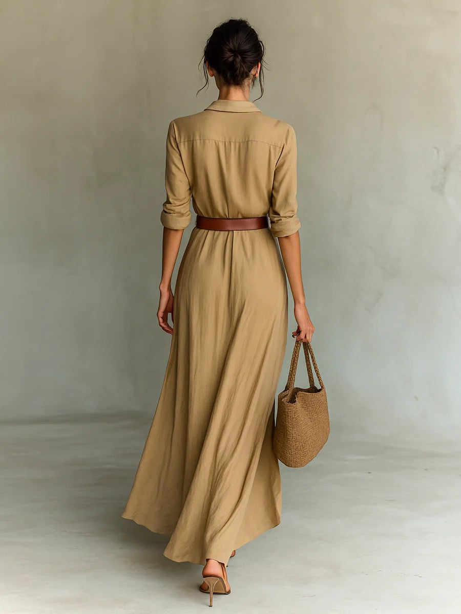 Robe Longue Asymétrique Ceinturée Élégante Femme