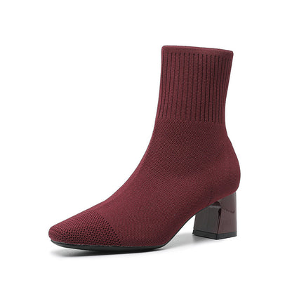 Bottines Chaussettes Talon Carré Élégantes Femme