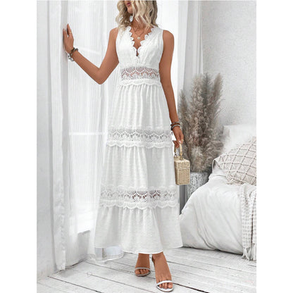 Robe Longue Dentelle Élégante Col V