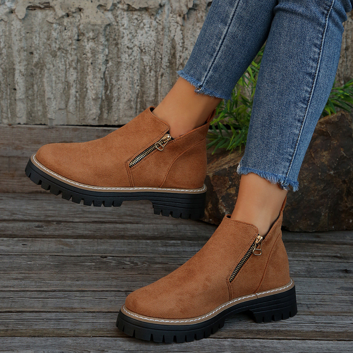 Bottines Suédées Zip Latéral Confort Femme