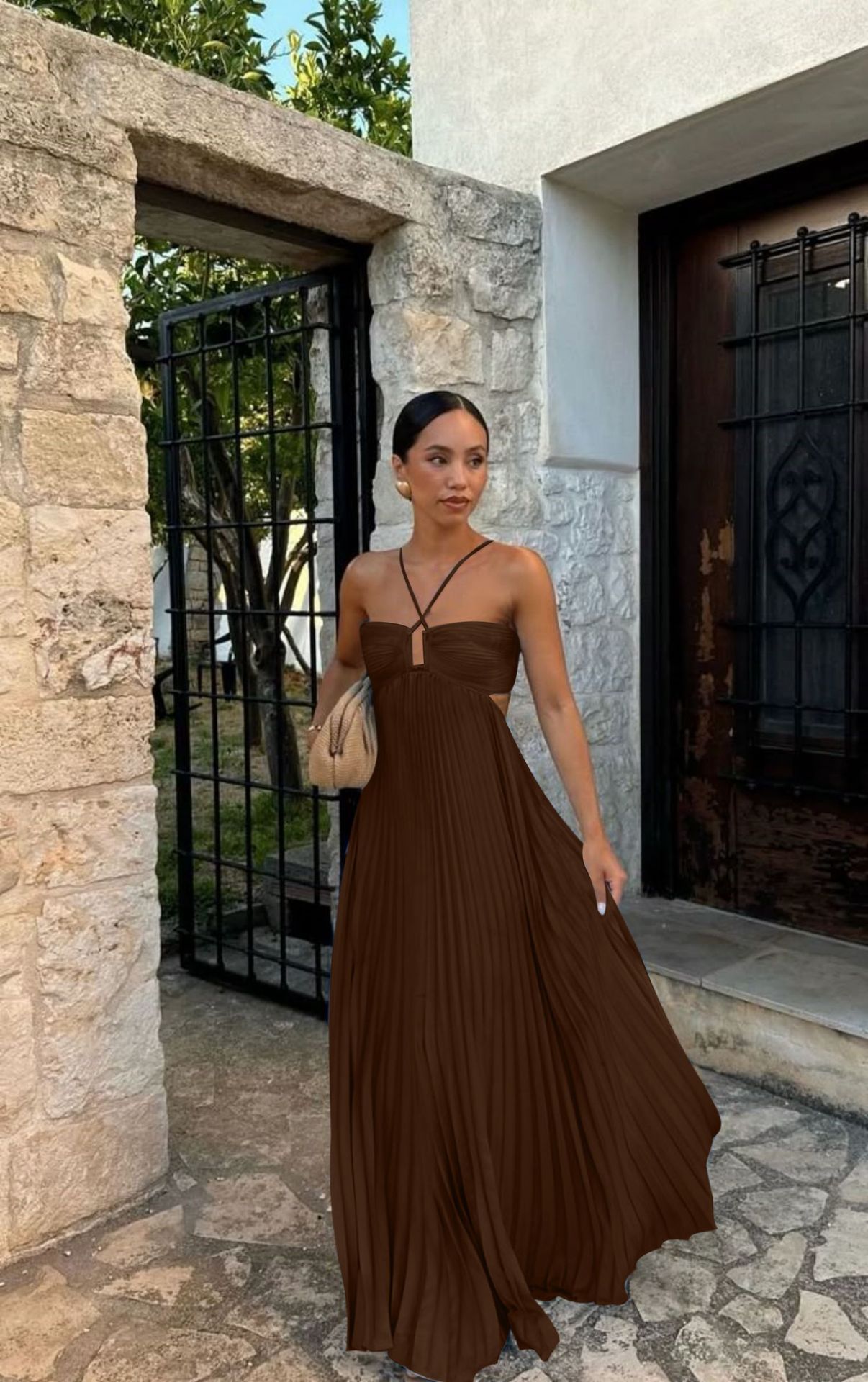 Robe Longue Plissée Élégante Femme