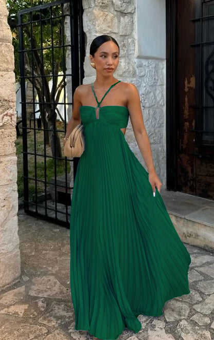 Robe Longue Plissée Élégante Femme
