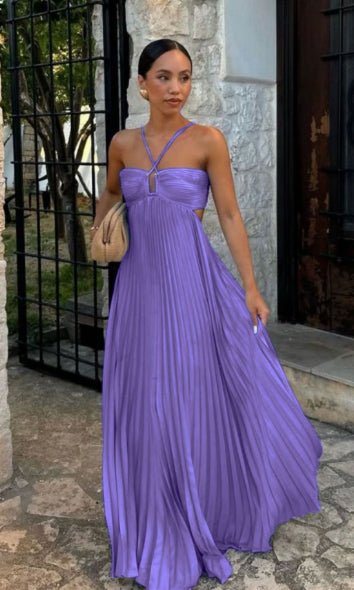 Robe Longue Plissée Élégante Femme