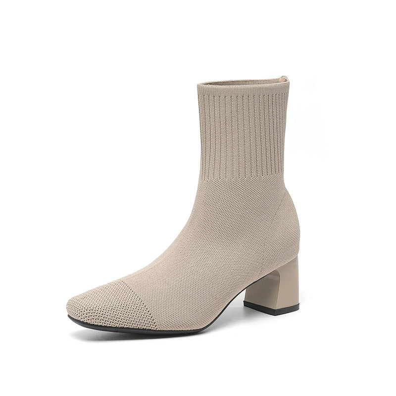 Bottines Chaussettes Talon Carré Élégantes Femme