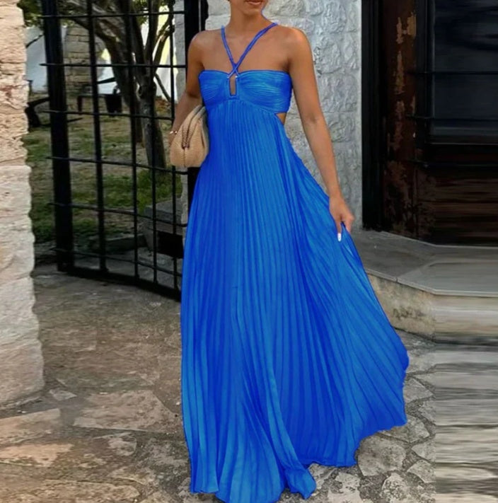 Robe Longue Plissée Élégante Femme