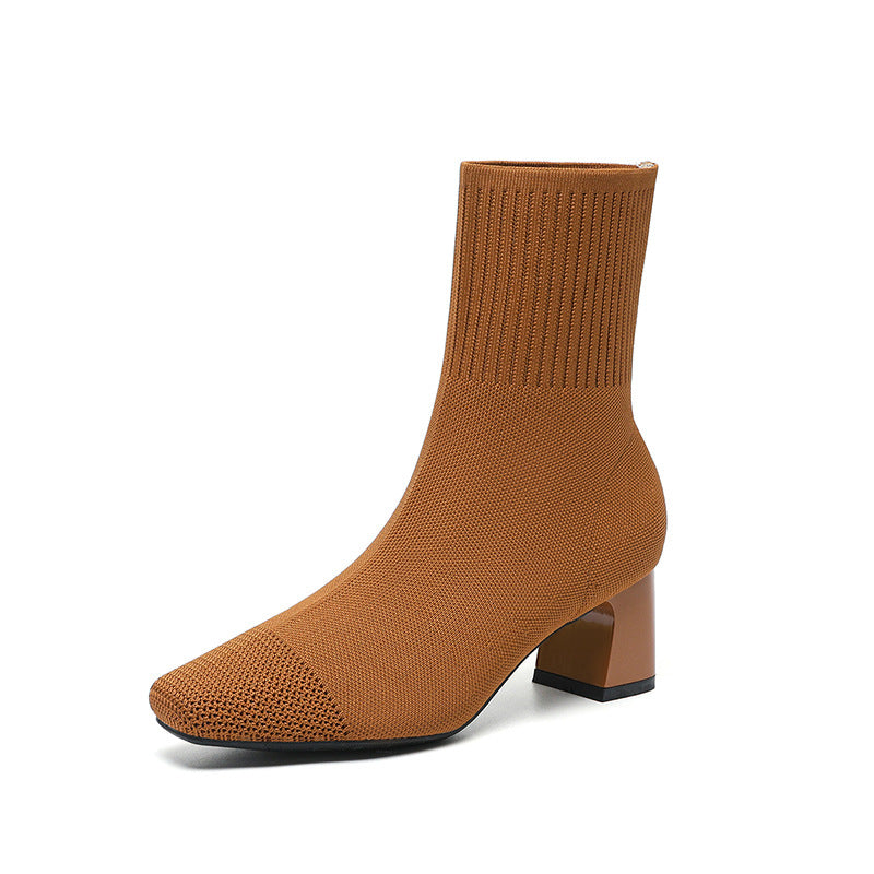 Bottines Chaussettes Talon Carré Élégantes Femme