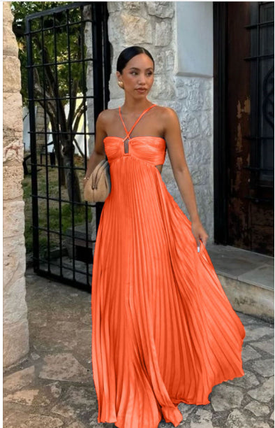 Robe Longue Plissée Élégante Femme