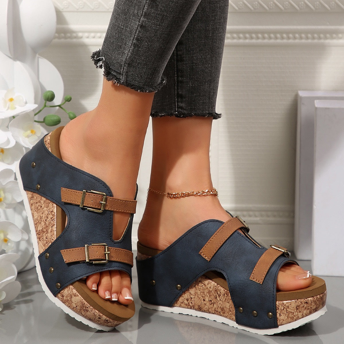 Sandales Compensées Élégantes Confort Femme
