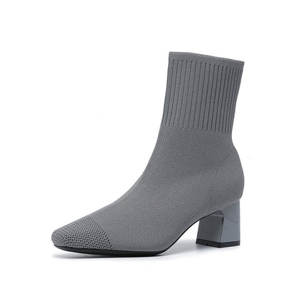 Bottines Chaussettes Talon Carré Élégantes Femme