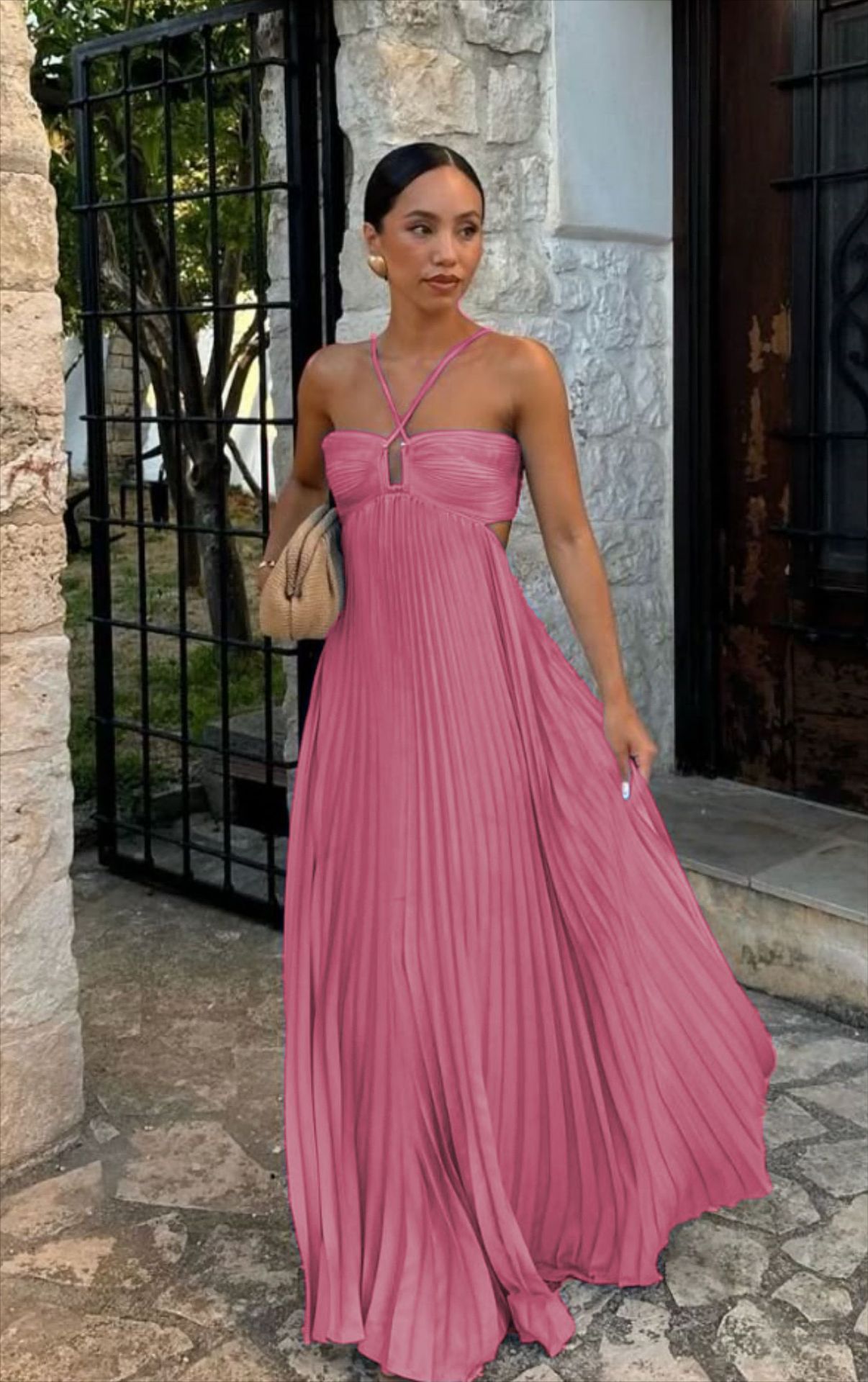 Robe Longue Plissée Élégante Femme